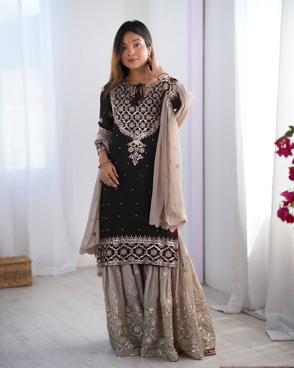Teeya Creation Black Color Faux Georgette Embroidery Work Fully Stitched Salwar Suit | Grocsy
