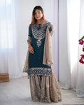 Teeya Creation Teal Color Faux Georgette Embroidery Work Fully Stitched Salwar Suit | Grocsy