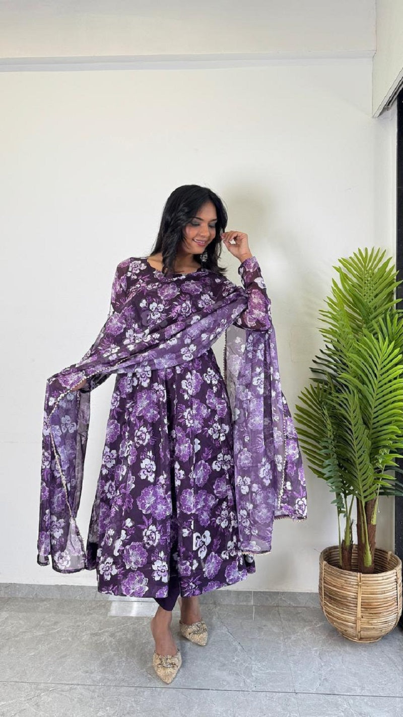 Teeya Creation Multi Color Pure Soft Organza Digital Print Fully Stitched Gown | Grocsy
