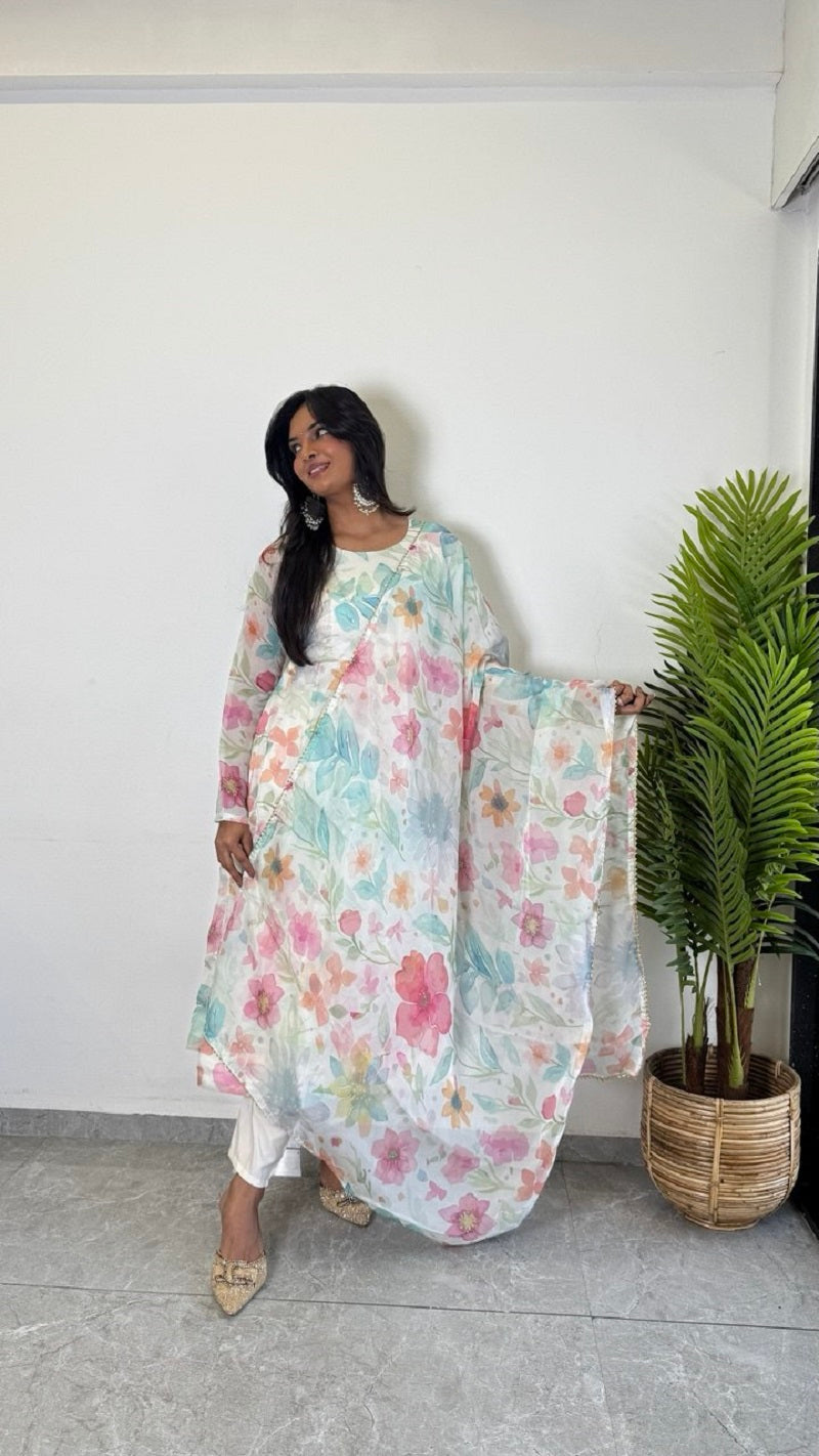 Teeya Creation Multi Color Pure Soft Organza Digital Print Fully Stitched Gown | Grocsy