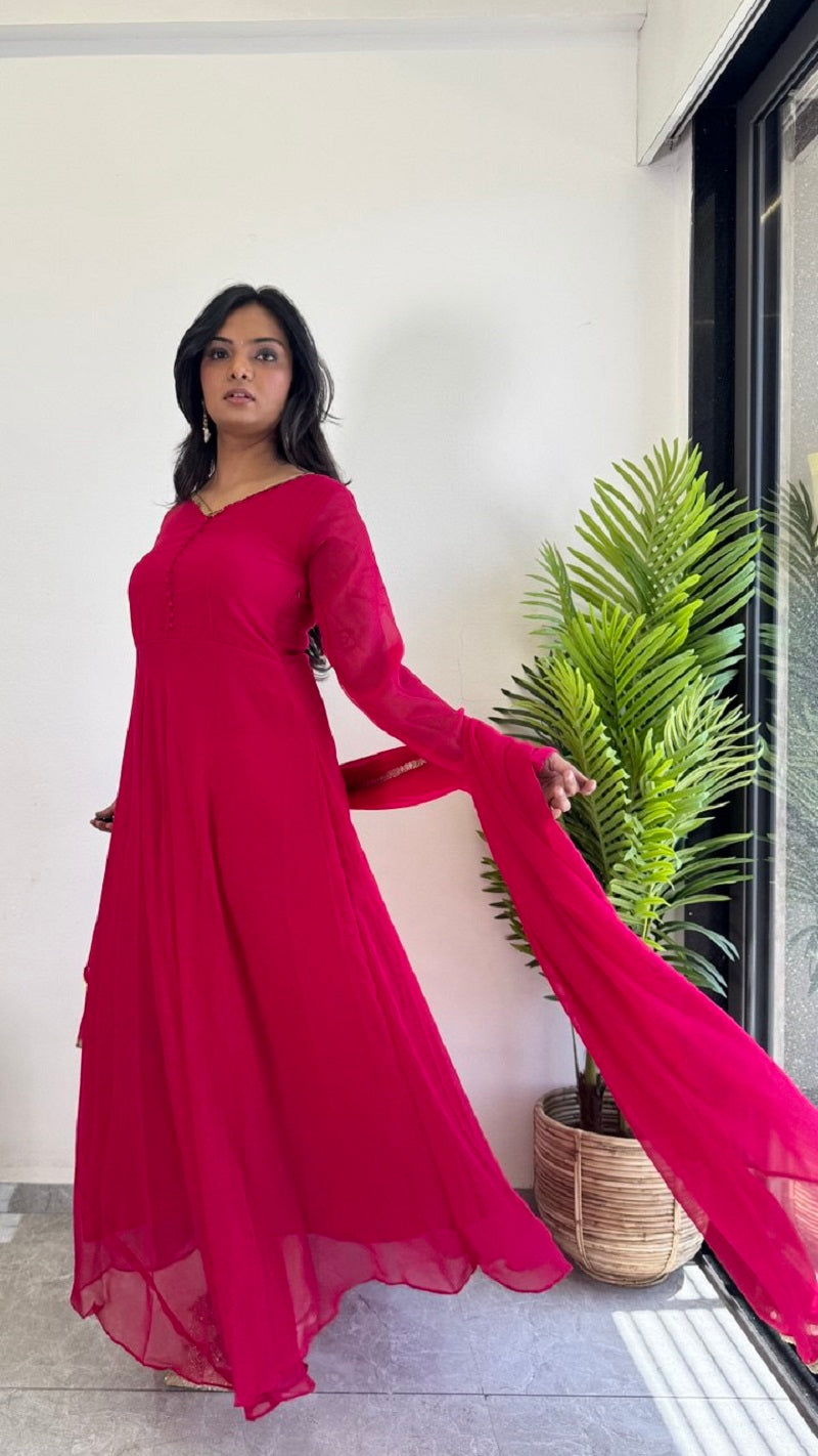 Teeya Creation Rani Color Faux Georgette Digital Print Fully Stitched Gown | Grocsy