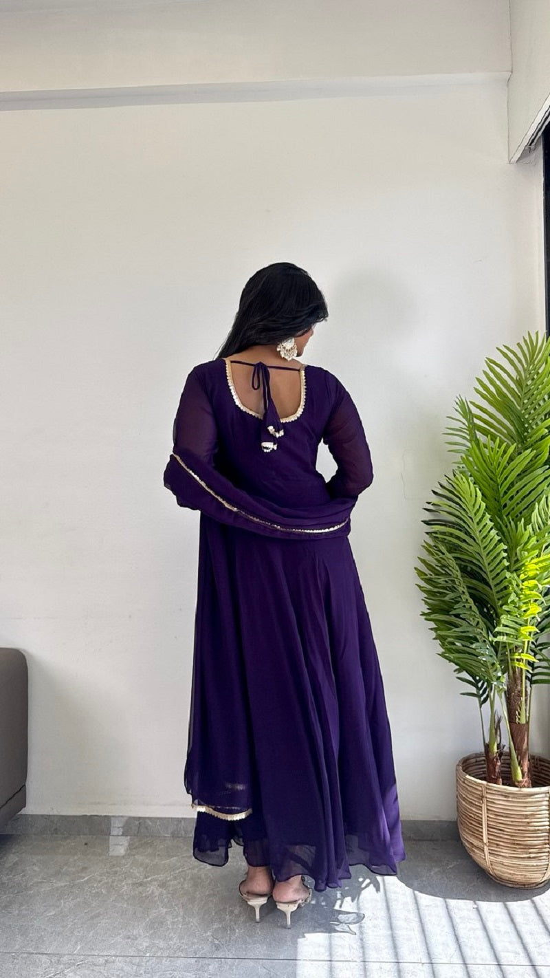 Teeya Creation Purple Color Faux Georgette Digital Print Fully Stitched Gown | Grocsy