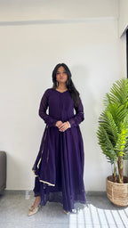 Teeya Creation Purple Color Faux Georgette Digital Print Fully Stitched Gown | Grocsy