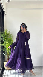 Teeya Creation Purple Color Faux Georgette Digital Print Fully Stitched Gown | Grocsy