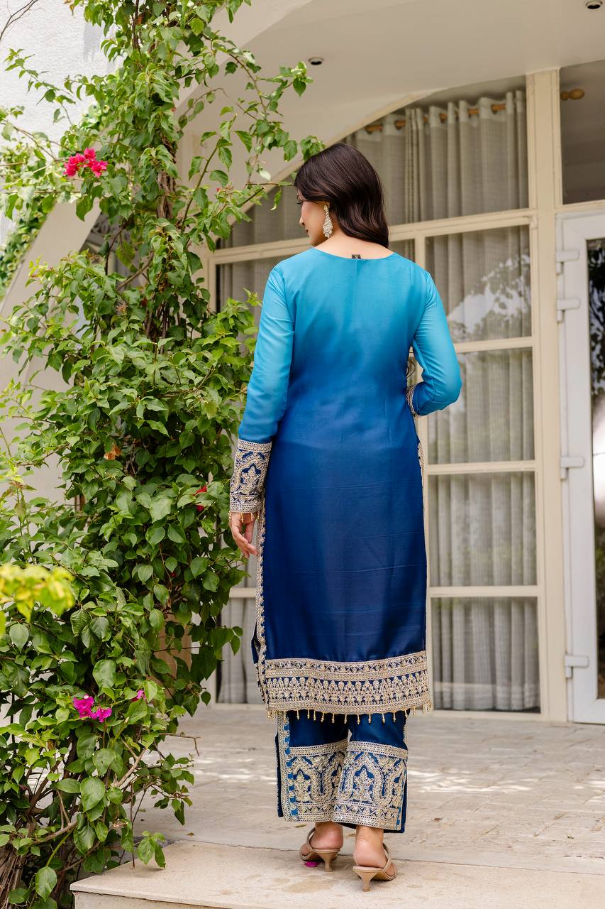 Teeya Creation Multi Color Star Georgette Embroidery Work Fully Stitched Salwar Suit | Grocsy