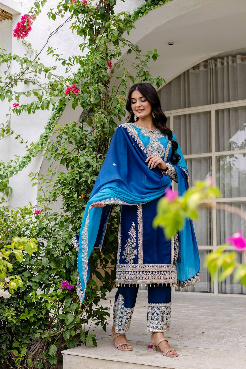 Teeya Creation Multi Color Star Georgette Embroidery Work Fully Stitched Salwar Suit | Grocsy