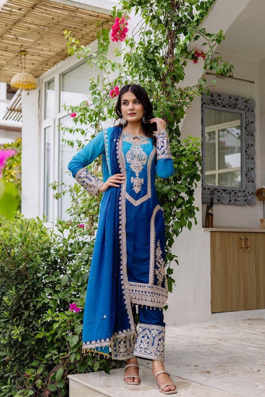 Teeya Creation Multi Color Star Georgette Embroidery Work Fully Stitched Salwar Suit | Grocsy