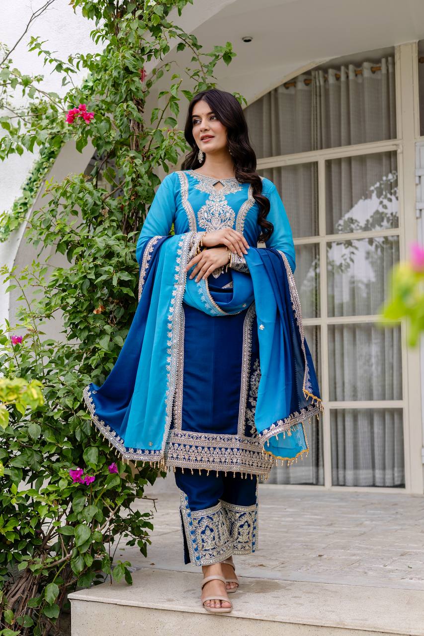Teeya Creation Multi Color Star Georgette Embroidery Work Fully Stitched Salwar Suit | Grocsy