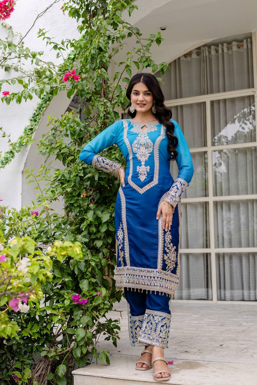 Teeya Creation Multi Color Star Georgette Embroidery Work Fully Stitched Salwar Suit | Grocsy