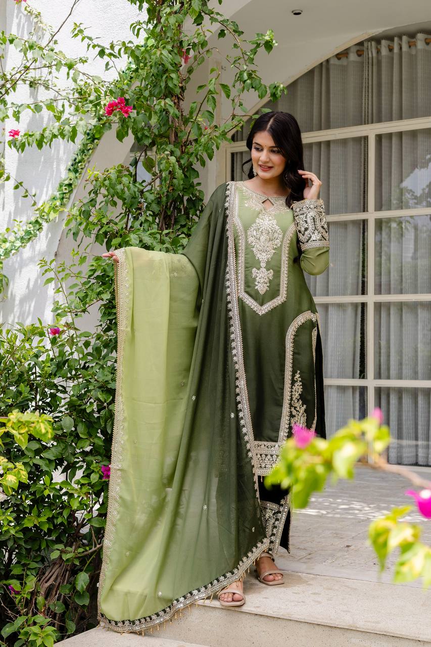 Teeya Creation Multi Color Star Georgette Embroidery Work Fully Stitched Salwar Suit | Grocsy