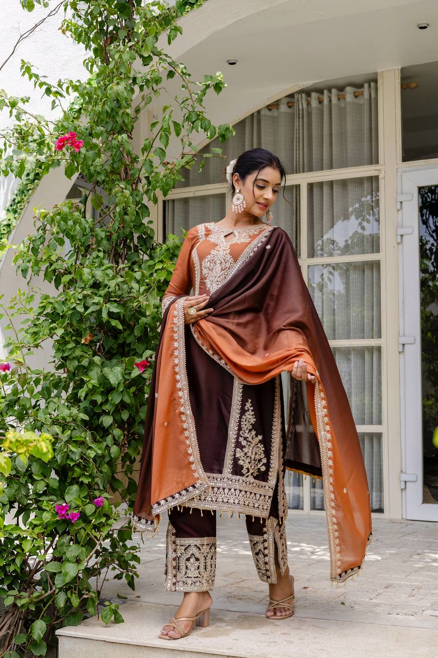 Teeya Creation Multi Color Star Georgette Embroidery Work Fully Stitched Salwar Suit | Grocsy