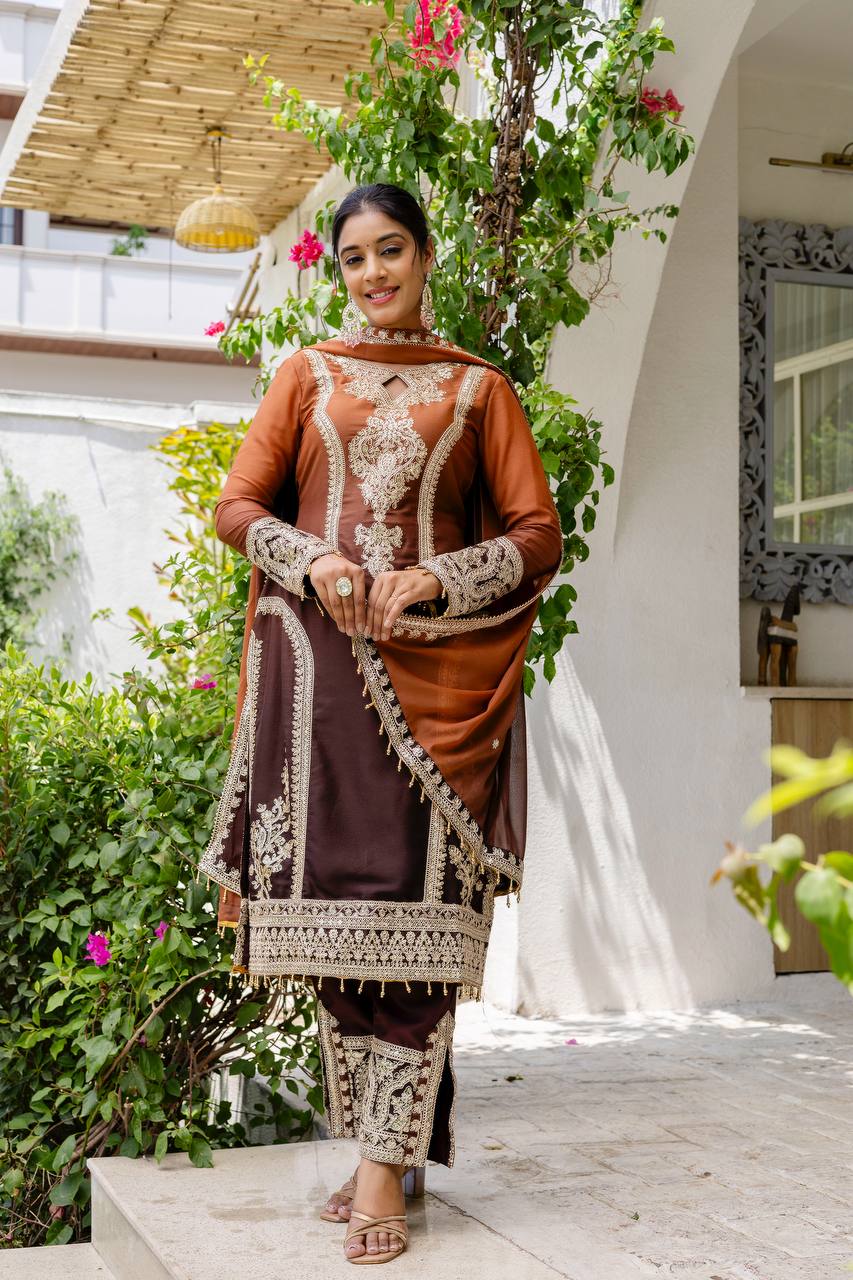 Teeya Creation Multi Color Star Georgette Embroidery Work Fully Stitched Salwar Suit | Grocsy