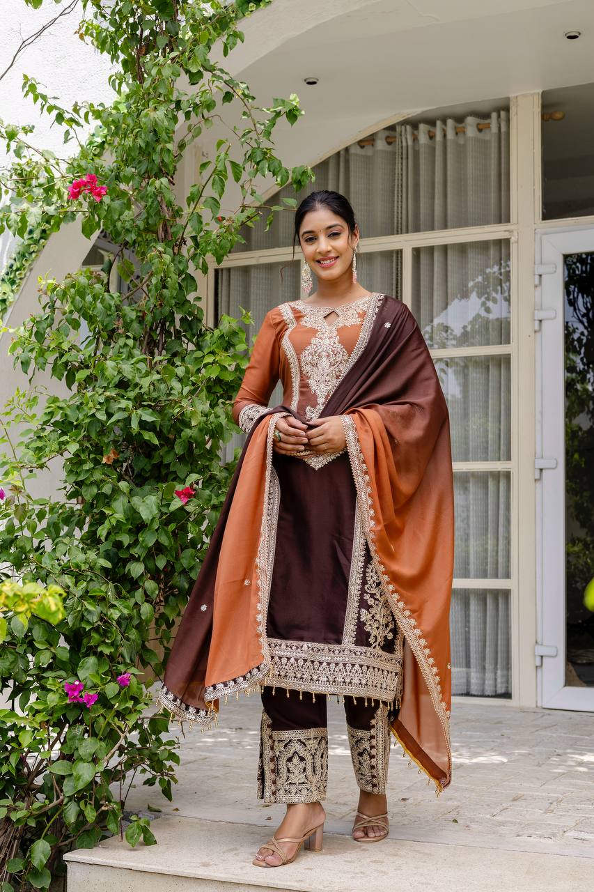 Teeya Creation Multi Color Star Georgette Embroidery Work Fully Stitched Salwar Suit | Grocsy