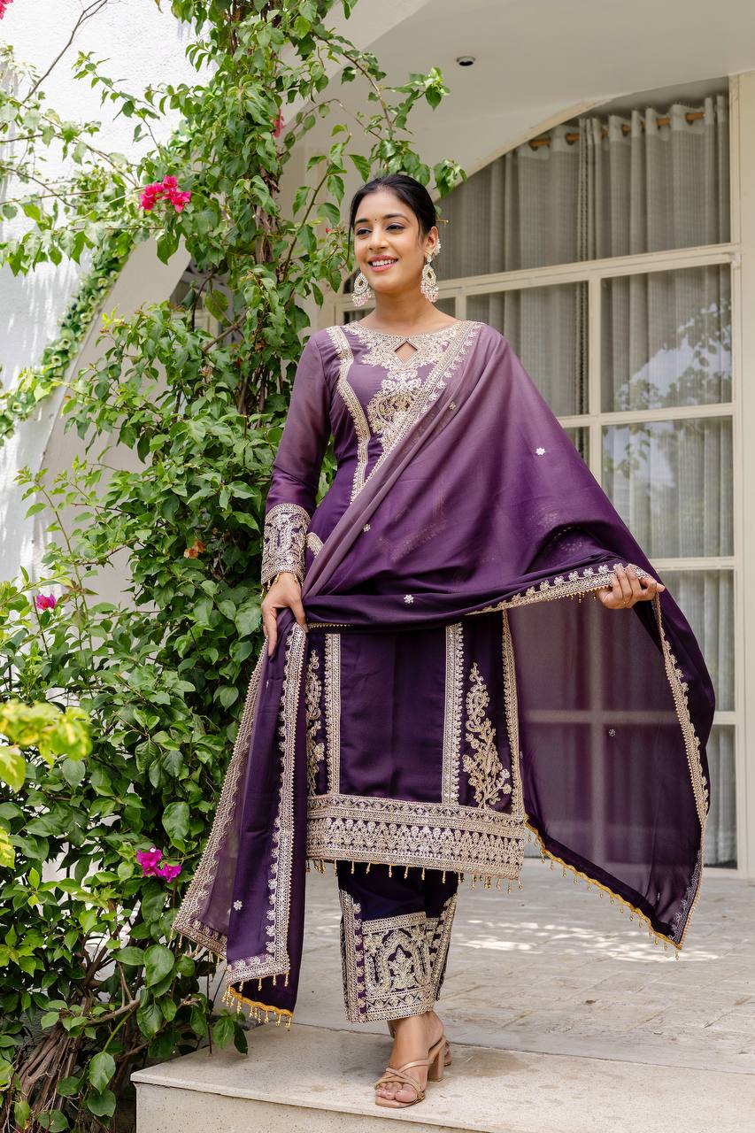 Teeya Creation Multi Color Star Georgette Embroidery Work Fully Stitched Salwar Suit | Grocsy