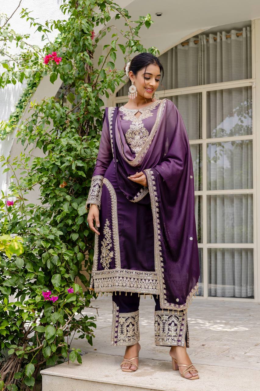 Teeya Creation Multi Color Star Georgette Embroidery Work Fully Stitched Salwar Suit | Grocsy