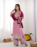 Teeya Creation Baby Pink Color Chinnon Silk Embroidery Work Fully Stitched Salwar Suit | Grocsy