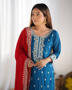 Teeya Creation Blue Color Chinnon Silk Embroidery Work Fully Stitched Salwar Suit | Grocsy