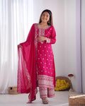 Teeya Creation Rani Color Chinnon Silk Embroidery Work Fully Stitched Salwar Suit | Grocsy
