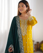 Teeya Creation Yellow Color Chinnon Silk Embroidery Work Fully Stitched Salwar Suit | Grocsy