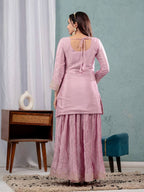 Teeya Creation Baby Pink Color Chinnon Silk Embroidery Work Fully Stitched Salwar Suit | Grocsy