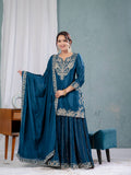 Teeya Creation Blue Color Chinnon Silk Embroidery Work Fully Stitched Salwar Suit | Grocsy
