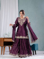Teeya Creation Violet Color Chinnon Silk Embroidery Work Fully Stitched Salwar Suit | Grocsy