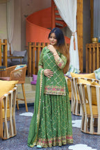 Teeya Creation Green Color Chinnon Silk Embroidery Work Fully Stitched Salwar Suit | Grocsy