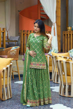 Teeya Creation Green Color Chinnon Silk Embroidery Work Fully Stitched Salwar Suit | Grocsy
