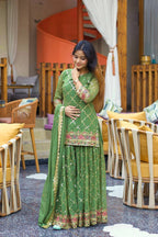 Teeya Creation Green Color Chinnon Silk Embroidery Work Fully Stitched Salwar Suit | Grocsy