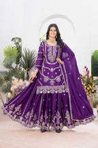 Teeya Creation Purple Color Chinnon Silk Embroidery Work Fully Stitched Salwar Suit | Grocsy