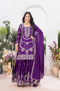 Teeya Creation Purple Color Chinnon Silk Embroidery Work Fully Stitched Salwar Suit | Grocsy
