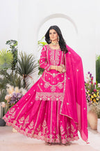 Teeya Creation Rani Color Chinnon Silk Embroidery Work Fully Stitched Salwar Suit | Grocsy