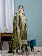 Teeya Creation Green Color Chinnon Silk Embroidery Work Fully Stitched Salwar Suit | Grocsy