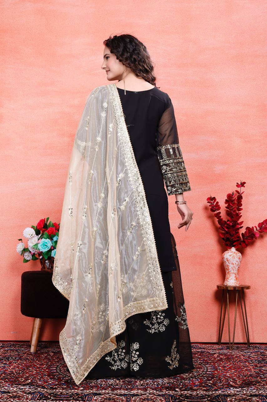 Teeya Creation Black Color Faux Georgette Embroidery Work Fully Stitched Salwar Suit | Grocsy