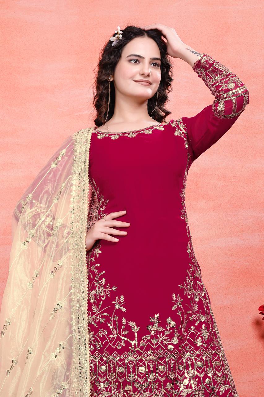Teeya Creation Rani Color Faux Georgette Embroidery Work Fully Stitched Salwar Suit | Grocsy