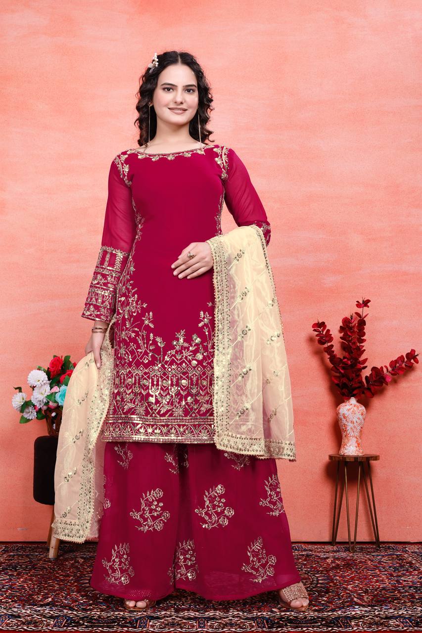 Teeya Creation Rani Color Faux Georgette Embroidery Work Fully Stitched Salwar Suit | Grocsy