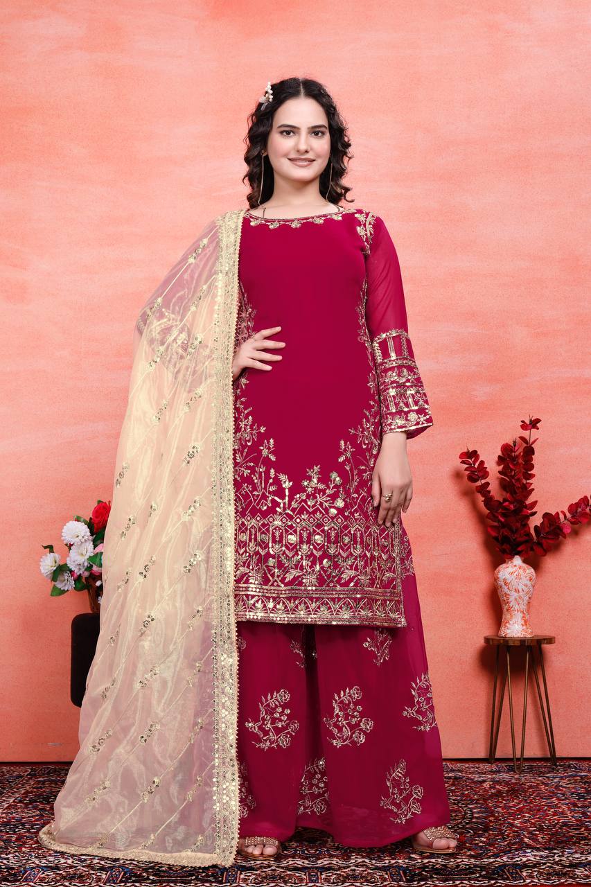 Teeya Creation Rani Color Faux Georgette Embroidery Work Fully Stitched Salwar Suit | Grocsy