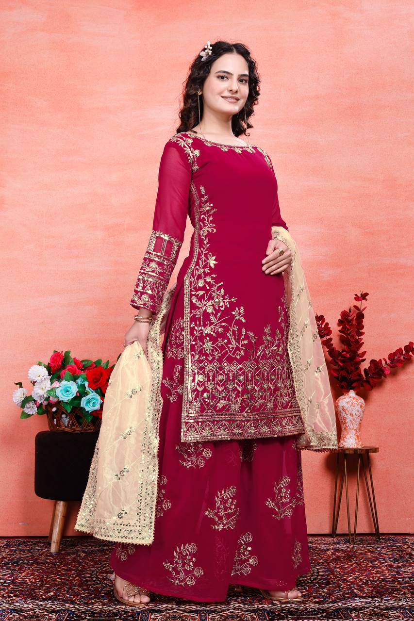 Teeya Creation Rani Color Faux Georgette Embroidery Work Fully Stitched Salwar Suit | Grocsy