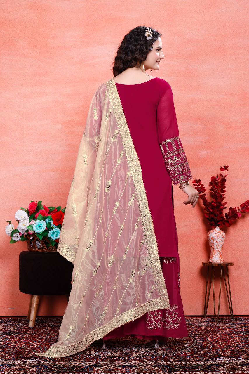 Teeya Creation Rani Color Faux Georgette Embroidery Work Fully Stitched Salwar Suit | Grocsy