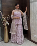 Teeya Creation Cream Colour Butterfly Net Embroidery Work Fully Stitched Pakistani Suit | Grocsy