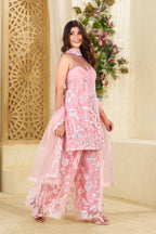 Teeya Creation Pink Colour Butterfly Net Embroidery Work Fully Stitched Pakistani Suit | Grocsy
