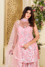 Teeya Creation Pink Colour Butterfly Net Embroidery Work Fully Stitched Pakistani Suit | Grocsy