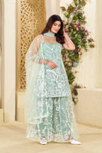 Teeya Creation Pista Colour Butterfly Net Embroidery Work Fully Stitched Pakistani Suit | Grocsy