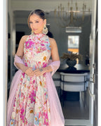 Teeya Creation Multi Colour Georgette Digital Print With Pearl Lace Work Long Gown | Grocsy