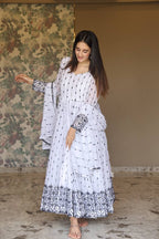 Teeya Creation White Color Faux Georgette Heavy Embroidery And Sequence Work Anarkali With Pants And Dupatta | Grocsy