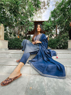 Kaajh Women's Blue Embellished Cotton Suit Set | Grocsy