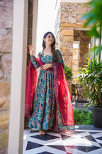 Teeya Creation Multicolor Muslin Silk Digital Print Anarkali With Pants And Dupatta | Grocsy
