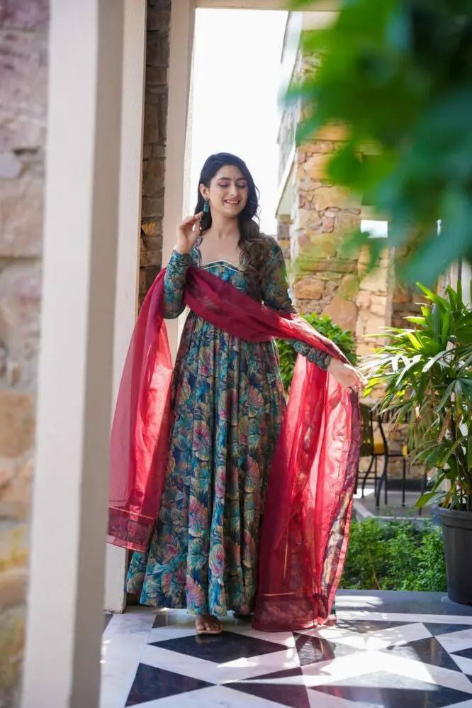Teeya Creation Multicolor Muslin Silk Digital Print Anarkali With Pants And Dupatta | Grocsy