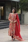 Teeya Creation Multicolor Muslin Silk Digital Print Anarkali With Pants And Dupatta | Grocsy