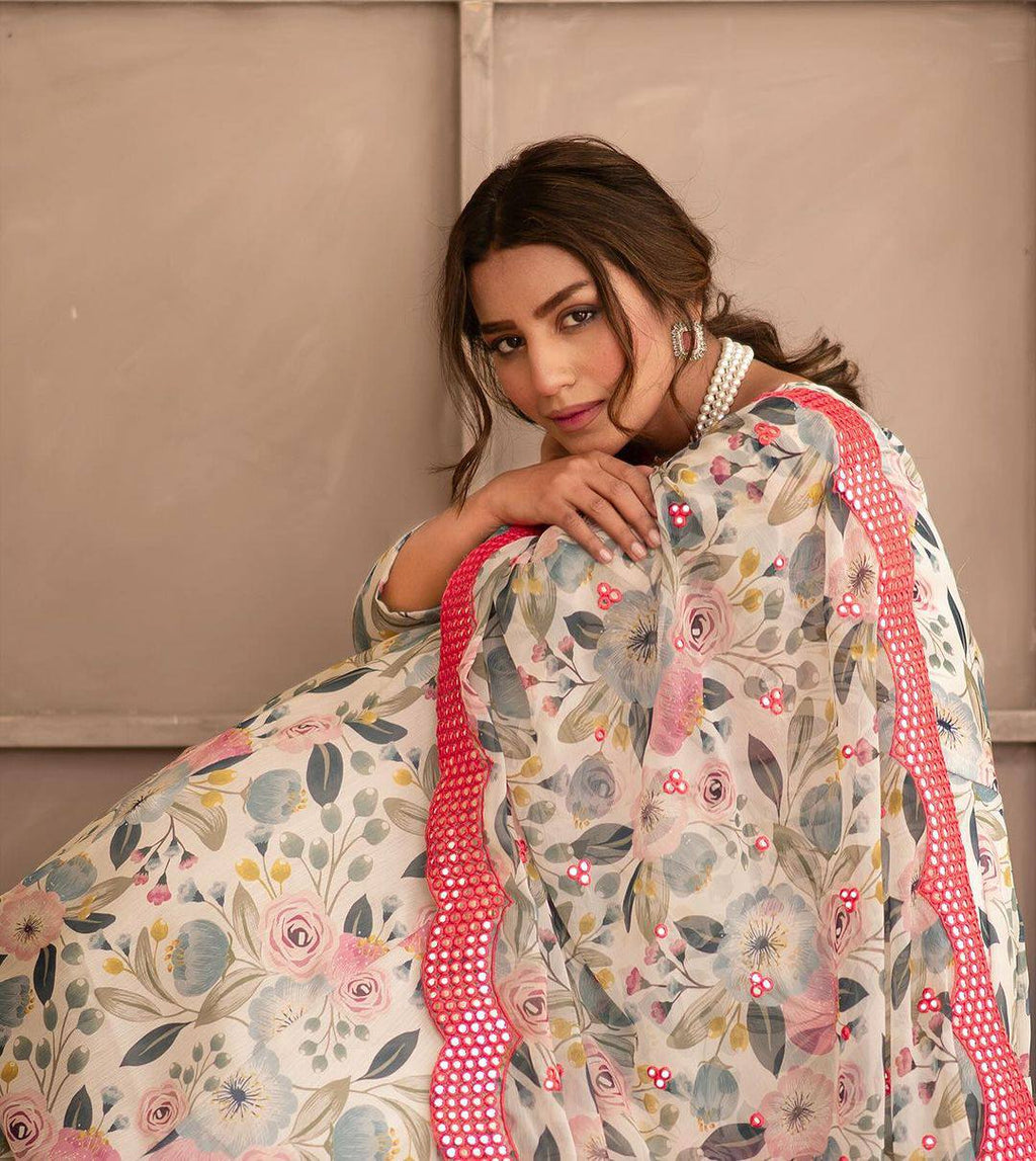 Teeya Creation Multicolor Chinon Silk Digital Print With Sequence Work Anarkali With Pants And Dupatta | Grocsy